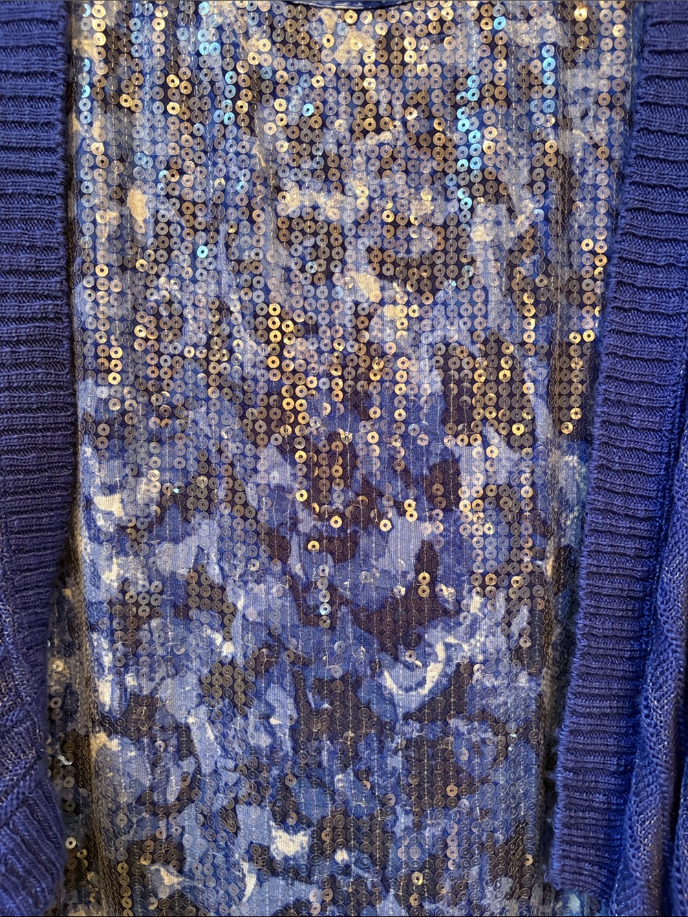 Size 1X Ruby Road Royal Blue Knit Open-Front Cardigan with Sequined Tank - Picture 3 of 8